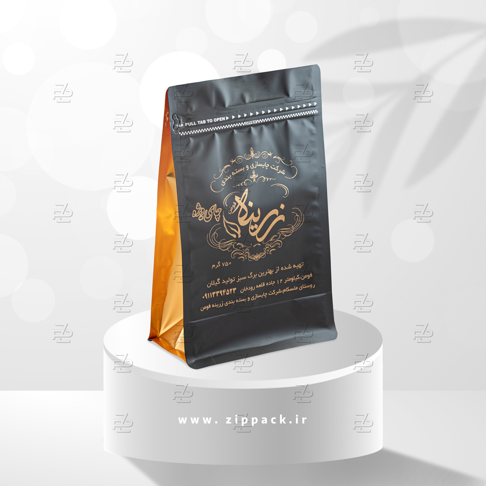 چاپ سیلک باکس پوچ متالایز برای شرکت چای سازی و بسته بندی