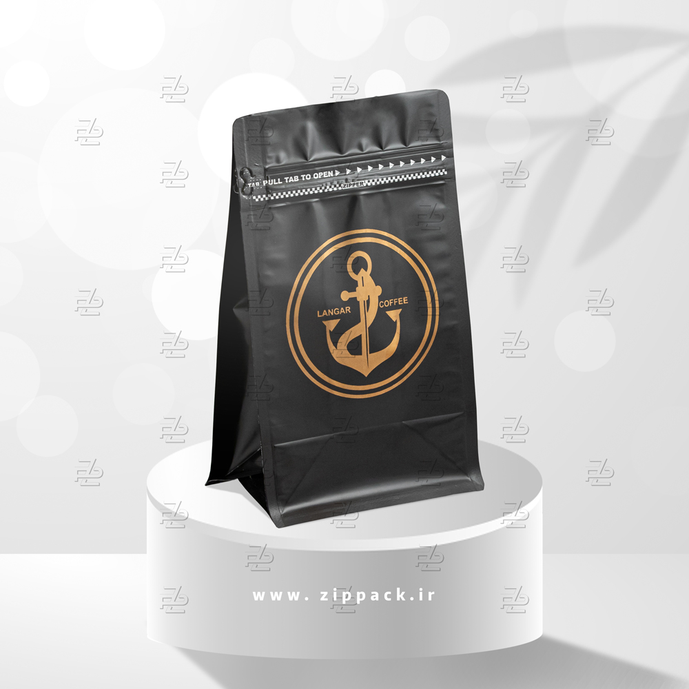 چاپ سیلک باکس پوچ متالایز برای برند langar coffee