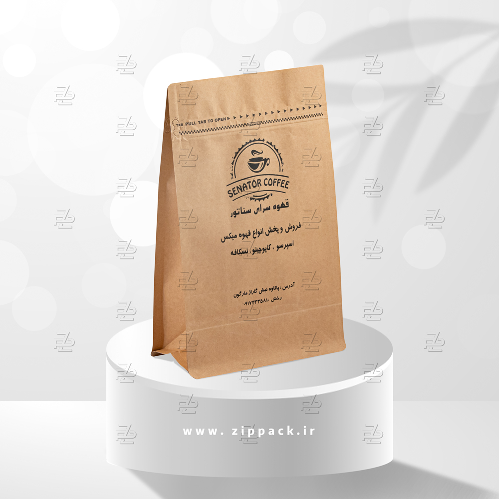 چاپ سیلک باکس پوچ کرافت برای برند قهوه سرای سناتور